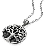 JewelryWe Schmuck Herren Damen Halskette, Edelstahl Lebensbaum Baum des Lebens Runden Anhänger mit Kette Gold Schwarz Silber