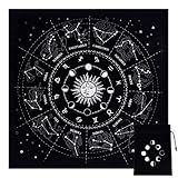 CREATCABIN Altartuch Mondphasen Sonne Himmelskonstellation Tarotdeck Spiritueller Wandteppich Tischdecke Heiliges Tuch Astrologie Mit Tarotkartentasche Für Wahrsagen Hexerei Pagan 49.2 x 49.2 cm