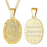 FOCALOOK personalisiert Astrologische Kette Horoskop Sternzeichen Löwe Oval Anhänger Halskette 18K vergoldet 55cm Rolokette Konstellation Sternbild Modeschmuck Accessoire für Mädchen Frauen