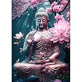 GDYEEH Sitzender Buddha Diamond Painting Kits Erwachsene, 5D Lotus Diamant Kunst Bilder Anfänger, DIY Runder Vollbohrer Fantasie Diamanten Malerei Stickerei Geschenke Home Wand Dekor 30x40 cm