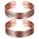 Otuuz 2 Stück 99,99% Kupfer Magnetarmbänder 3500 Gauss Kupfer Armband mit 9 Magneten Massiver Kupfer Armreif Verstellbare Manschettenarmbänder mit Baum und Keltisch Design für Herren Damen, 2 Stile