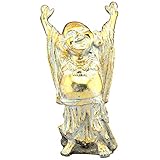 aqasha® Buddha des Lächelns Figur Statue Skulptur Dekoration Happy-Buddha Handgefertigt Holz Harz Gold 30 cm x 10 cm x 10 cm