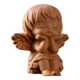 BESTonZON Kleine schlafende Engel Figur, handgefertigte Deko Engel Skulptur für Innen- und Außendekoration, ideal als Gartenengel oder Grabdeko, entzückendes Holzornament für Zuhause