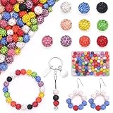 Mispudin 100 Stück 8mm Disco Ball Perlen zum Auffädeln, Strass Perlen Bunt Glitzerperlen zum Auffädeln, Shamballa Perlen Clay Perlen Kristall Perlen für Armband Halskette Party Dekoration