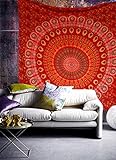 raajsee Indisch Wandteppich Mandala Rot, Boho WandDeko, Aesthetic Room Décor, Wandtuch Mandala, Wandbehang Queen 82x92 Inches