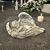 eberin · Grabdeko Schlafender Engel in großen Flügeln – EIN Symbol des ewigen Friedens · Grabschmuck für den Friedhof · XS Grabengel mit Trauerspruch Ruhe in Frieden ·