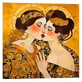 GALERIE SCHÖNE KÜNSTE - Frauen Liebe, Lesbisches Paar - Hommage Gustav Klimt #8 - Kunstdruck Inspiration Jugendstil - Starke Frauen Lesbisch - Lesben Erotik - Leinwand auf Keilrahmen (40x40 cm)
