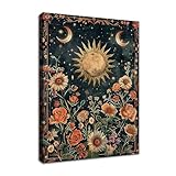 WENGTIAO Islamisch Blume Leinwand Bilder Kunstdrucke Gerahmtes Bild Muslimisch Sonne Mond Geblümt Malerei auf Leinwand Wohnzimmer Schlafzimmer Wanddeko 30x40 cm