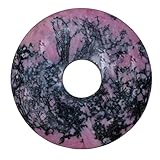 Lebensquelle Plus Edelstein Donut Ø 30 mm + Baumwollband + Edelsteinkarte | Naturstein Anhänger Halskette | Echte Heilsteinkette inkl. Band (Rhodonit)