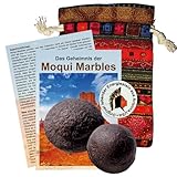 Moqui Marbles Paar 30-35mm Ø Steine 4-TLG Set mit Echtheitszertifikat [Männlich & Weiblich] für Schutz, Entspannung, Meditation. Mit Buch Booklet, Täschchen (B), Zertifikat.