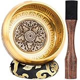 Große Tibetische Klangschale, Handgefertigt in Nepal für Yoga, Chakra-Heilung, Stressabbau, Selbstpflege Geschenke für Frauen und Männer, Weihnachtsgeschenke (Fünf Buddhas-Sonnenblume, 14cm)