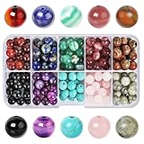 SOSMAR 200 Stück Natürliche Edelsteine ⌀ 8mm rund Perlen für Armbänder Halsketten Schmuck Basteln Auffädeln, 10 Sortierte Steinperlen Edelsteinperlen (Stil B)