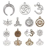 nbeads ca. 60-70 Stück Tibetischer Stil Anhänger, Antike Silber und Bronze OHM Charms OM Lotus Blumenstile Charms Anhänger Yoga Charms Für Schmuckherstellung Halskette Armband, Gemischte Farben