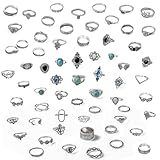 Hifot 85-89 Stück Punk Ringe Set für Damen Frauen Y2K Ringe Silber, Gothic Vintage Ringe Fingerringe Türkis Boho Schmuck Knöchelringe Kristall Herz Lotus Schlange Y2K Accessoires