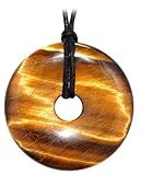 Kaltner Präsente Edelstein Halskette mit Anhänger/Tigerauge/Lederband mit Donut Anhänger/Hochwertiger Edelsteinanhänger mit Lederkette/Ø Edelsteindonut 30 mm