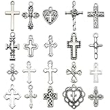 COYUN 20 Stück Europäisches Kreuz Baumeln Perlen, Silber Aluminium Kreuz Anhänger Charms für DIY Schmuckherstellung Halloween Ostern