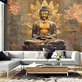 FENDROM Sitzender goldener Buddha-Tapisserie, Wandbehang, buddhistische Statue, Wandteppich, Lotus-Meditation, Wanddekoration, Zen-Kunst, psychedelisch, indischer Wandteppich für Schlafzimmer,