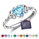 JeweBella Ring Silber 925 Damen Verstellbarer Herz Geburtsstein Keltischer Knoten Ringe Frauen Verlobungsring Eheringe Fingerring Trauringe Engagement Promise Ring Damen Ring Schmuck mit Geschenkbox