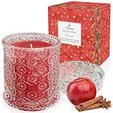 TTRWIN Rote Duftkerze im Glas, Reichlich duftend nach Apfel und Zimt, 200g Natürliche Sojawachs-Kerze, Lang Brennend, Geschenk für Weihnachten, Geburtstag, Hauseinweihung