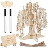 Holzbaum Gästebuch Hochzeit Hochzeitsbuch Gästebuch, Holz Baum Wunschbaum Holz mit Holzherzen Lebensbaum, Hochzeitsgästebuch Set mit 2 Signierstift, für Hochzeitsdekorationen Hochzeit Geburtstag Party