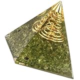 KYEYGWO Peridot Energie Pyramiden Edelstein mit Golddraht, Reiki Kristall Pyramide Heilstein für Chakra Heilnung, Meditation und Haus Dekoration