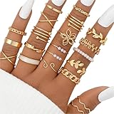 XUZOPIM 21 Pieces Knuckle Rings Set For Women Girls Snake Chain Stacking Ring Vintage Boho Midi Rings Size Mixed Finger Rings Women'S Set Finger Midi Ring Ringe Gold Set Suitable For Men And Women