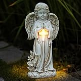 Vmxlso Engel für Grab Wetterfest, Solar Engel Figur, Grabengel Wetterfest mit Led Solarleuchten, wasserdichte Betende Grabengel, Grabschmuck Wetterfest für Friedhof Outdoor Gartendekoration, 31cm