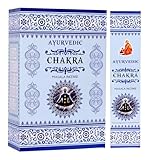 Ayurvedic Chakra Masala Räucherstäbchen – 12 x 15 Sticks | Handgerollte Agarbatti mit Chakra-Duft | Ideal für Puja, Yoga, Meditation & Gebet | Mit Kajal Sticker Floral & devotional