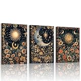 WENGTIAO 3Pcs Islamisch Blumen Leinwand Bilder Kunstdrucke Gerahmtes Bild Muslimisch Sonne Mond Geblümt Malerei Wandbilder auf Leinwand Wohnzimmer Schlafzimmer Wanddeko 30x40 cmx3