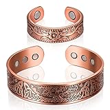 Sinmoe 2 Stück Magnetisches Kupfer Armband und Ring Set Kupfer Magnetarmband und Magnetischer Kupferring für Männer Frauen Verstellbarer Massiver Kupfer Armreif Damen Magnetring(Klassisch)