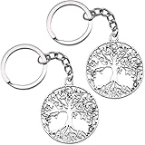 EAVUYIS 2 Stück Lebensbaum Schlüsselanhänger Autumn - Baum des Lebens Anhänger als Glücksbringer für den Schlüsselbund - Tree of Life Schlüsselanhänger in Silber