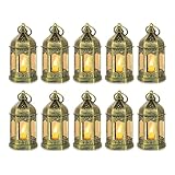 Romadedi Laterne Gold Hochzeit Tischdeko - 10er Set Mini Laterne zum Aufhängen, mit LED Kerzen für Party Deko, Weihnachten, Ramadan, Garten, Balkon, Outdoor, Orientalische