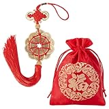 AHANDMAKER 1 Set Feng Shui Münzen Mit Rotem Chinesischen Reichtumsknoten Fünf Kaiser Geldmünzen Hängende Ornamente Glücksbringer Und Roter Segenstasche Für Reichtum Und Erfolg