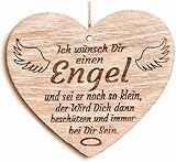 Pet-Jos Engel Herzschild Herz Schild Dekoschild Holzherz Holzschild 10 x 10 cm Spruch Holz Geschenk für einen Freund, EIN Geschenk für eine Familie