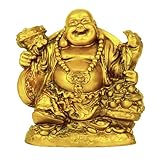 TIED RIBBONS Laughing Buddha Statue for Good Luck | Resin, Golden | 4.7 Inch | Buddha Idol for Home, Ganesh Chaturthi, Diwali Decorations, Indian Gifts, Buddha Decor | Feng Shui Buddha Statue Indoor
