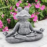 Goodeco Meditierende Frosch-Statue, Gartenfigur, Buddha, Zen, Yoga, Frosch, für den Innenbereich, Zuhause, Garten, Skulptur, Geschenke für Zuhause, Terrasse, Deck, Polyharz, graues Stein-Finish