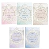 Depesche Edelstein Herzanhänger im Set, 5 Stück, Sodalith Rosenquarz Aventurin Bergkristall Amethyst, Heilsteine Schmuck mit Mandala Karten