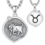 ROMANTIC WORK Sternzeichen Stier Kette 925 Sterling Silber Stier Anhänger Halskette Sternbild Astrologie Horoskop Schmuck Geschenke für Damen Herren
