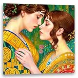 GALERIE SCHÖNE KÜNSTE - Frauen Liebe, Lesbisches Paar - Hommage Gustav Klimt #4 - Kunstdruck Inspiration Jugendstil - Starke Frauen Lesbisch - Lesben Erotik - Leinwand auf Keilrahmen (40x40 cm)