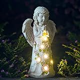 Yeomoo Fairy Engel Figur Gartendeko Solar Gartenfiguren für Außen,mit 6 LED Solarleuchten, wasserdichte Garten Deko aus Harz Geschenke für Draußen Haus, Hof, Terrasse, Veranda 24,5cm