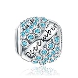 FOREVER QUEEN Dezember Geburtsstein Charm Bead für Damen 925 Sterling Silber zum Geburtstag 12 Farben Jan - Dez Anhänger für Armband und Halskette FQ0004-12“MEHRWEG”