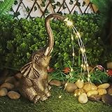 HIAME Garten Deko Elefant Statue Solare Lichter, Solarlampen Ornamente für Außen Balkon Gartendekoration, Innenhof Layout Elefant Figuren Harz Solarleuchten kreative Geschenk (D)