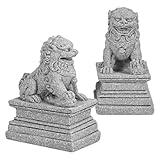 STOBAZA Chinesische Stein-LöWen Deko 2 Stück Mini Feng Shui WäChterlöWen Figuren 1.77 Zoll Kleine Garten- Und Wohnzimmerschmuck FüR Harmonie Und Schutz