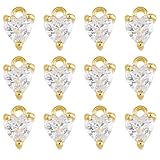 SUPERFINDINGS 12 Stück Cubic Zirkonia Herz Anhänger Liebesherz Anhänger Vergoldete Messing Anhänger Mit Strass Herz Micro Pave Kristall Anhänger Für Basteln Schmuckherstellung