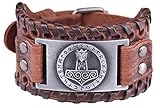 VASSAGO Vintage Amulett gotischen nordischen Mythos Thors Hammer Wikinger Runen keltischen Irish Knot braun Leder Gürtelschnalle Armband (braunes Leder, antikes Silber)