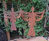 terracotta-toepfe-de Engel mit Flügeln 2er Set 18 + 12 cm hoch in Edelrost zum Hängen oder Legen Deko für innen und außen Weihnachten Advent Metall Rost