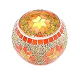 ANCLLO Mosaik-Kerzenhalter aus Glas, handgefertigt, Schneeflocken-Teelichthalter, Tischdekoration, Dekoration für Zuhause, Hochzeit, Orange