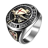 Flongo St. Michael Erzengel Ring für Herren: Kreuz Schild Edelstahl Schutzschild Ring Katholischer Siegelring Amulett mit Medaillon Religiöser Schmuck Geschenk für Christen Größe 67