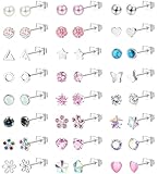 JeweBella 24 Paar Ohrringe Chirurgenstahl für Damen Mädchen Hypoallergene Zirkonia Opal Blume Schmetterling Medizinische Ohrstecker Kinder Mehrfarbiger Knorpel Piercing Ohrringe Silber Ohrringe Set