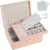 TEIVUL Schmuckkästchen,Damen 2-schichtige Schmuckaufbewahrung,PU-Leder Schmuckkasten mit Schloss,geeignet für Halsketten,Ringe,Ohrringe,Armbänder,Jewelry Organizer für Frauen und Mädchen (rosa)